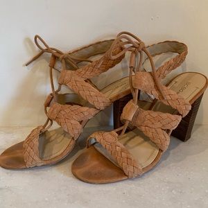 Suede braided lace up sandals